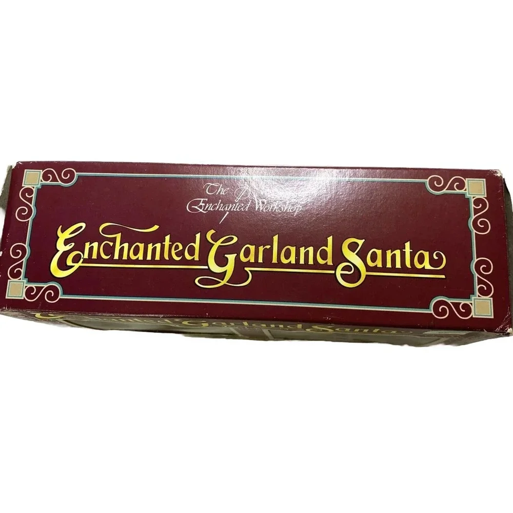 NOS Vintage Enchanted Garland Santa Animated Hanger Christmas Holiday Red In Box